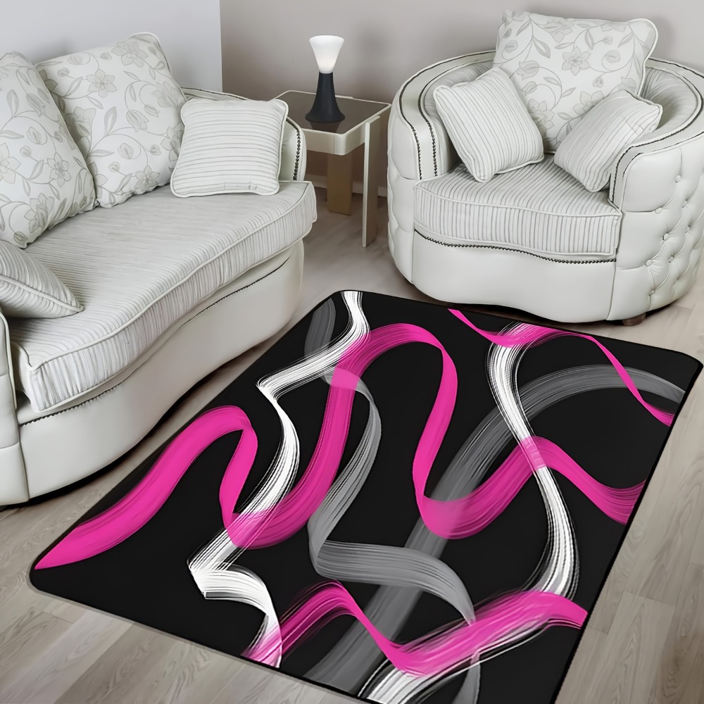 Hot Home Of Textiles - Roze en grijs-zwarte geometrisch gestreepte vloerkleed,
