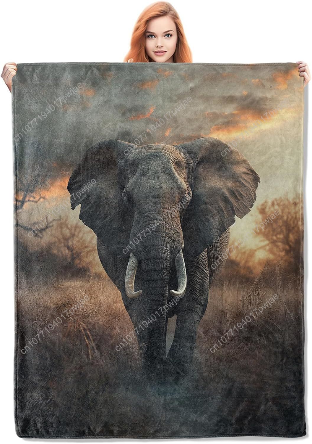 Home Textiles Towel - Fleece deken met olifant, realistische dierenscène